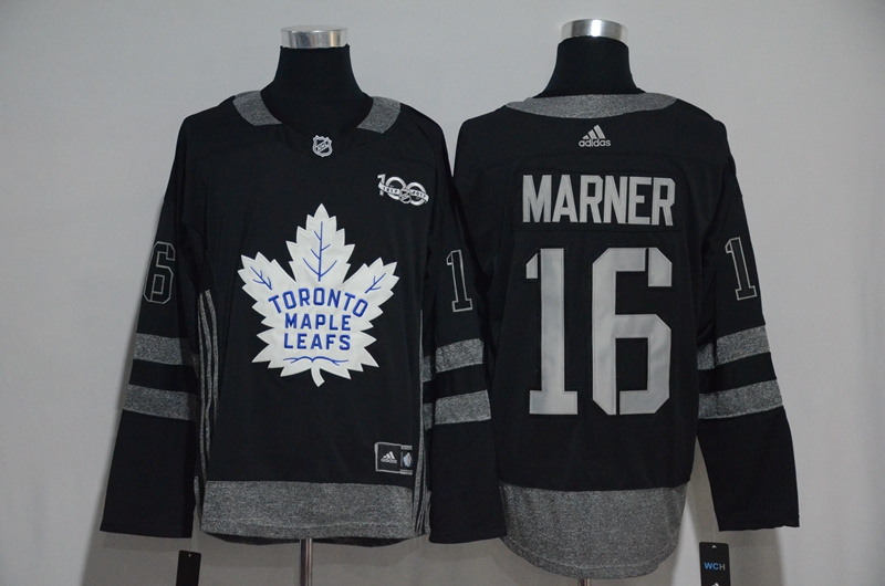 NHL Toronto Maple Leafs #16 Marner Black 1917-2017 100th Anniversary Stitched Jersey